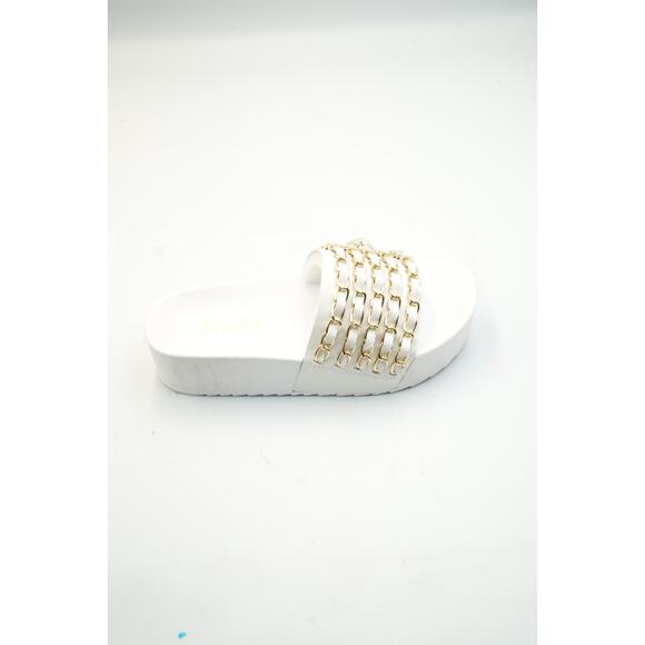 Mudd Women’s White Slide Sandals Gold Chain Accent Size 7 Platform Slip-On - Picture 9 of 13